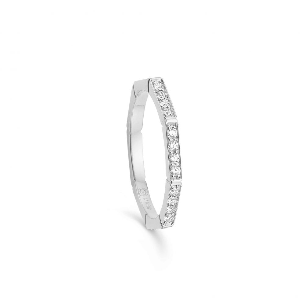 Oktagon ring i 14 kt hvidguld m. 0,20ct brillanter - 16010D20