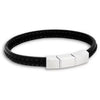 Sort læder armbånd med stål - 8119