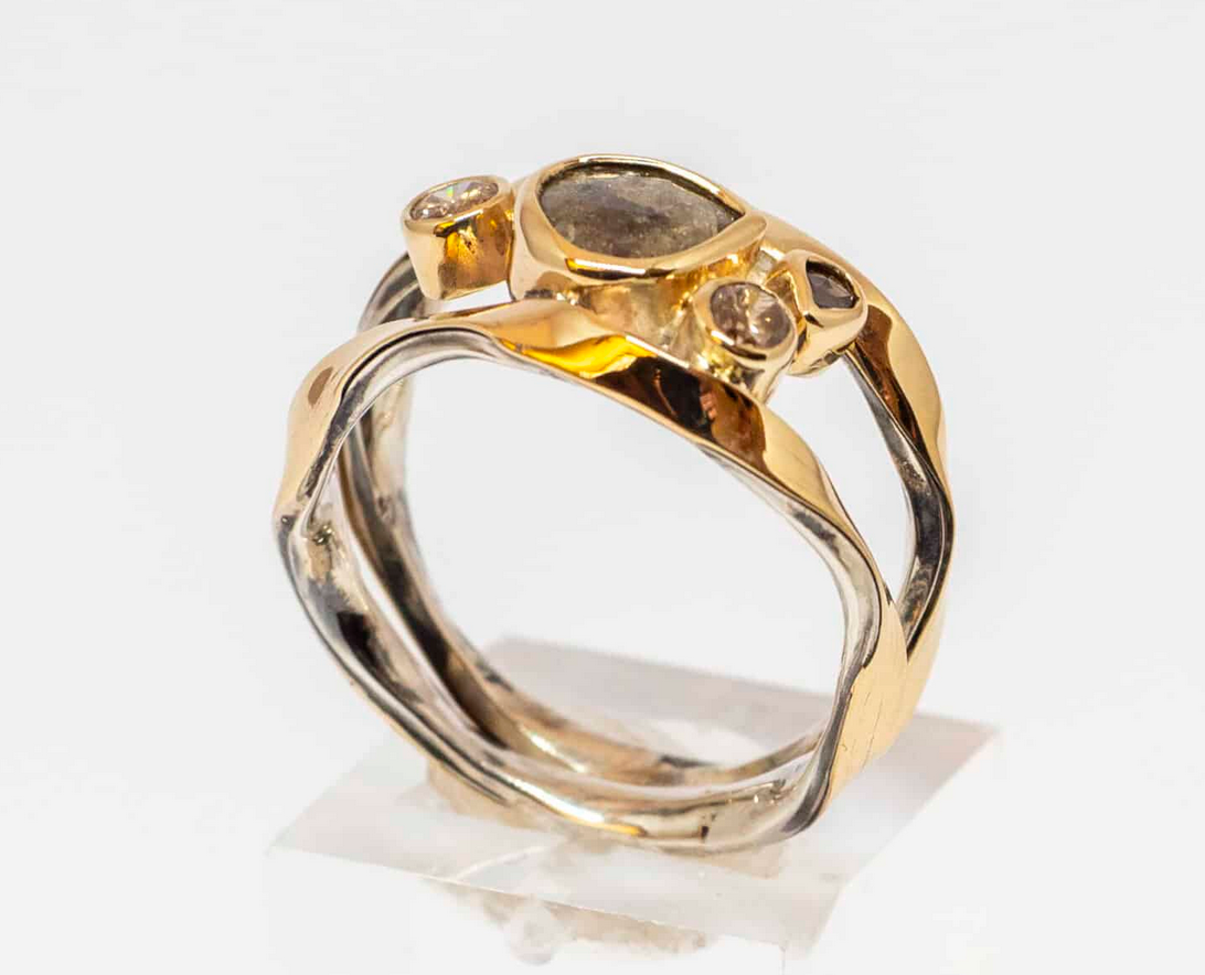 Athena sølv ring med guld og diamanter