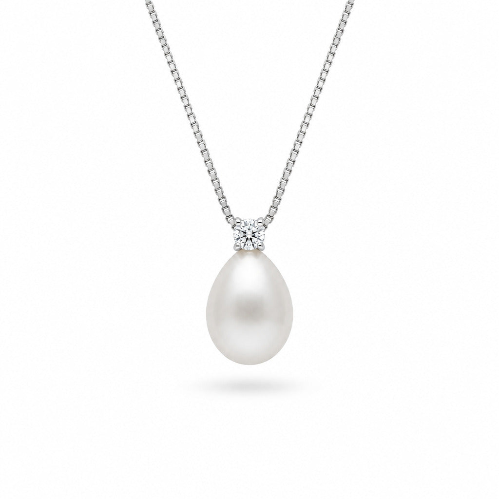 Hvidguld perlevedhæng 14 kt 0,05ct - 25FVP905