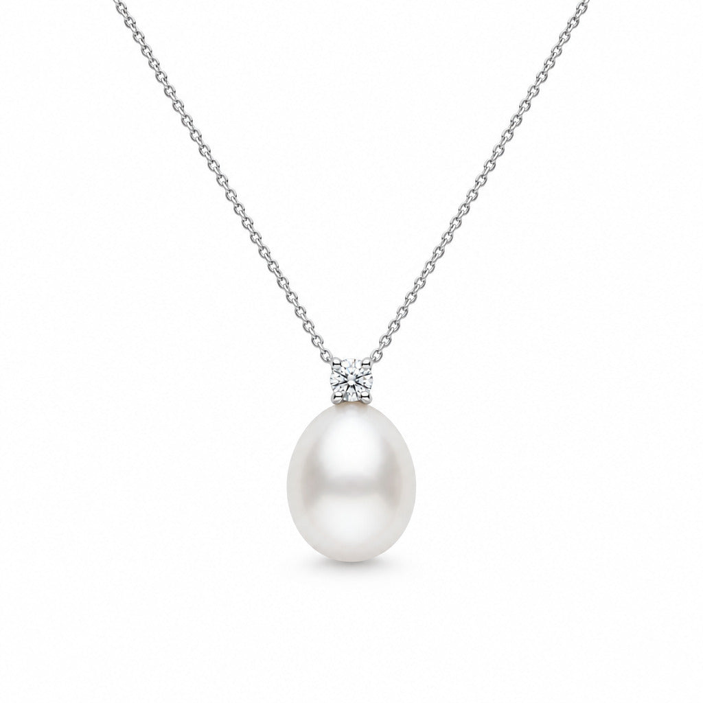 Hvidguld perlevehæng 14kt med brillant 0,10ct - 36008PD10