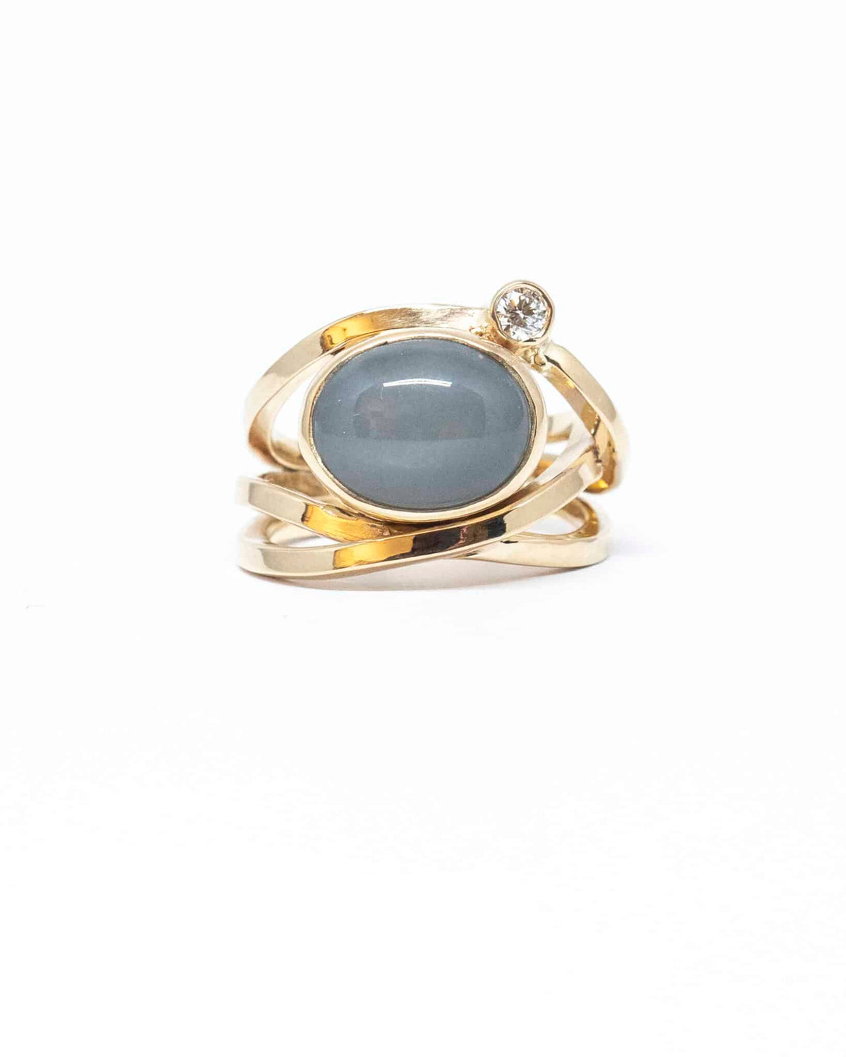 Athena vikle ring med grå månesten og brillant