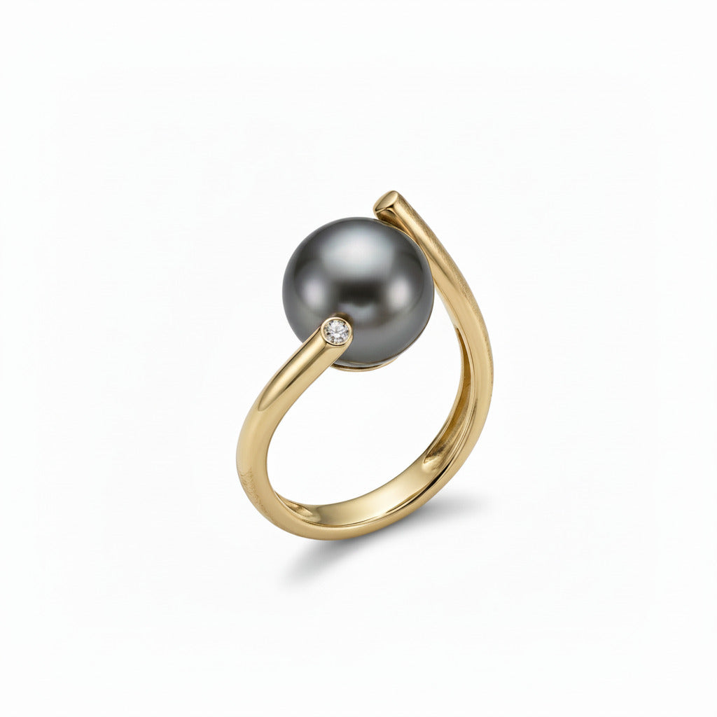 Tahiti perlering i 14 kt rødguld m. 0,02ct brillanter - 15051D02