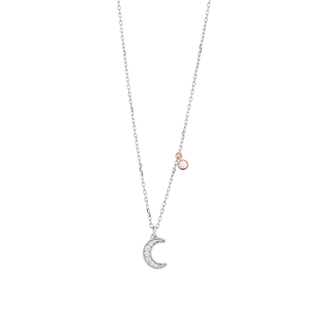 Halvmåne halskæde i 18 kt hvidguld m. 0,08ct brillanter - 38001D08